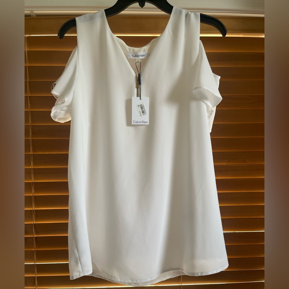 Calvin Klein White Cold Shoulder Blouse Size Large